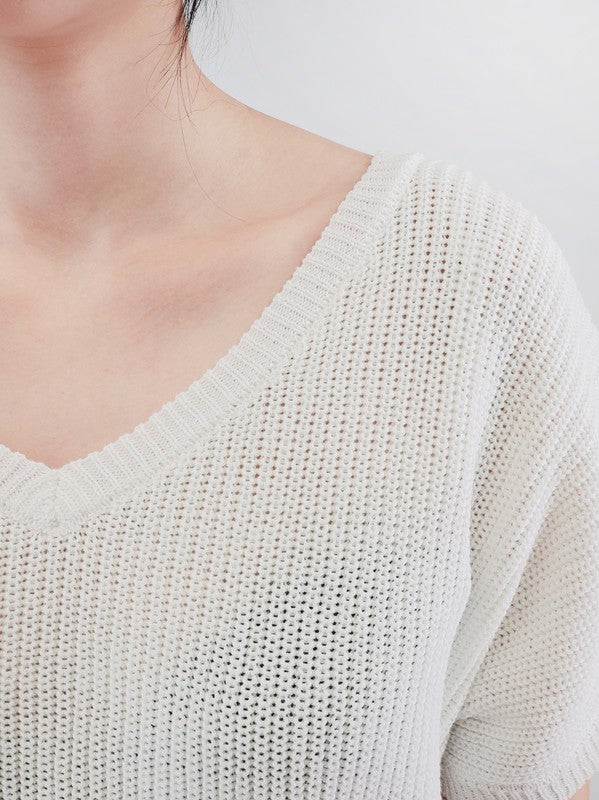 Open Back Half Sleeve Loose Fit Summer Knit Top