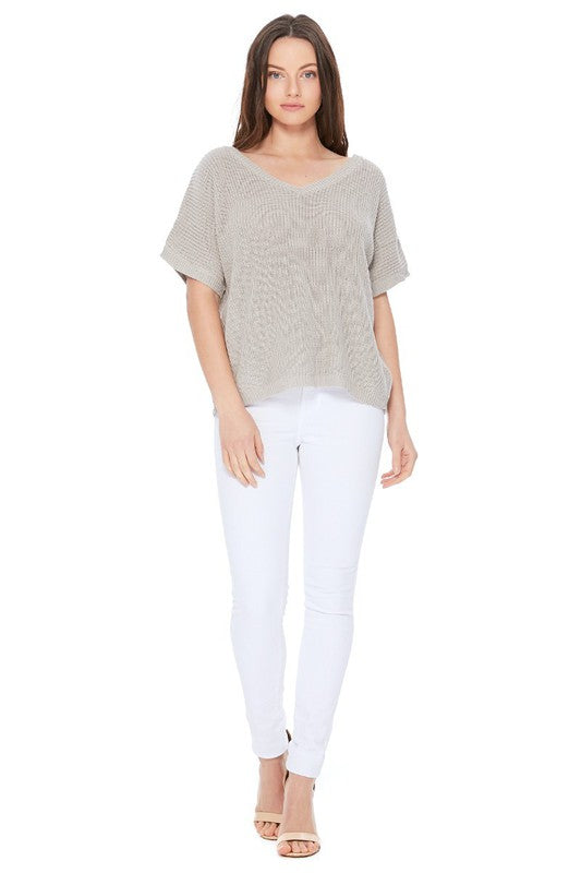 Open Back Half Sleeve Loose Fit Summer Knit Top