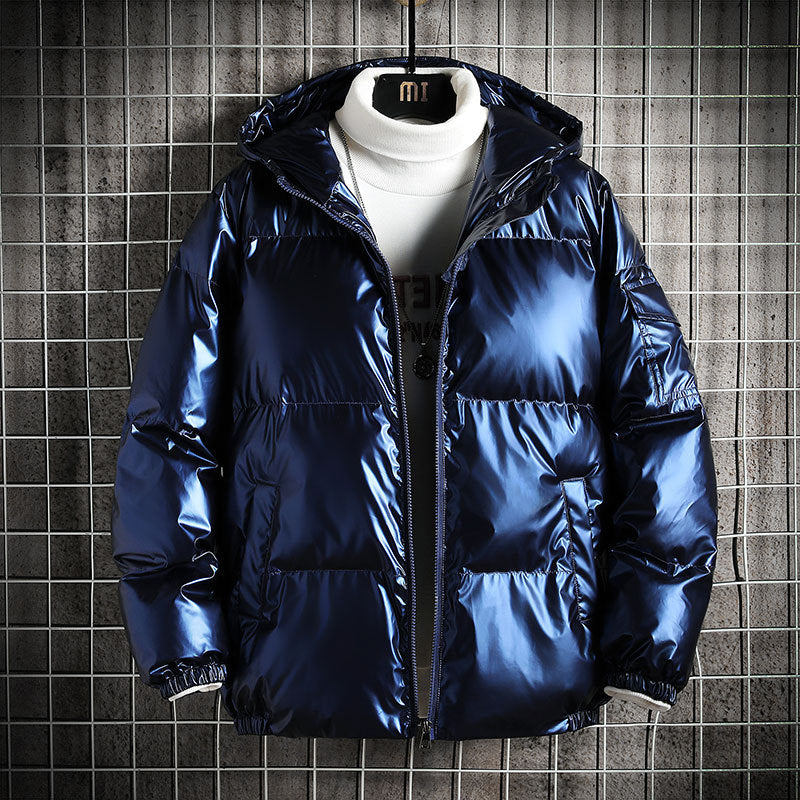 Thickened Shiny Hooded Cotton Jacket - Fashion City Cardigan for Ages 24-35 (Loose Fit)