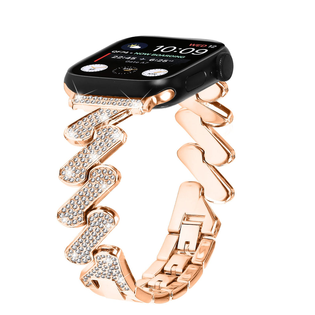 7-word Diamond Alloy Metal Classic Style Watch Band
