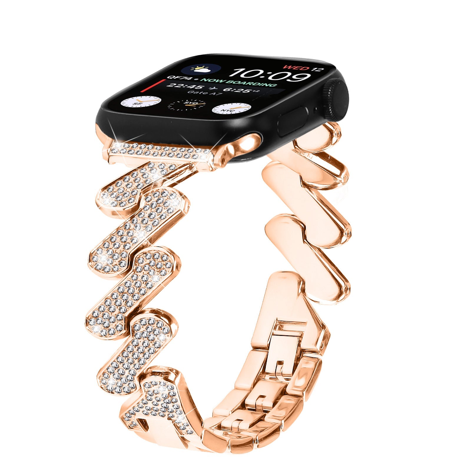 7-word Diamond Alloy Metal Classic Style Watch Band