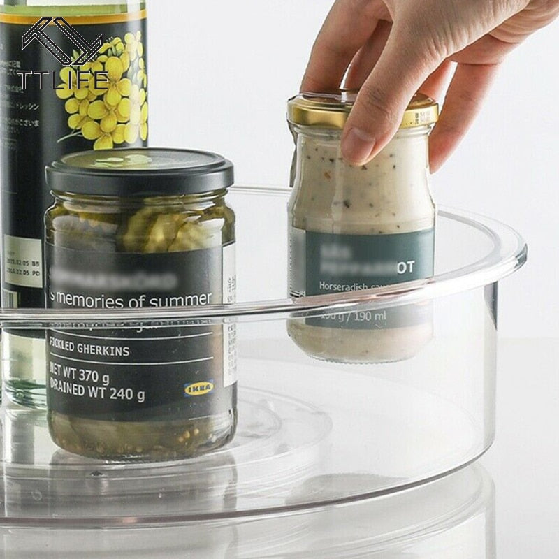Refrigerator transparent rotating storage tray
