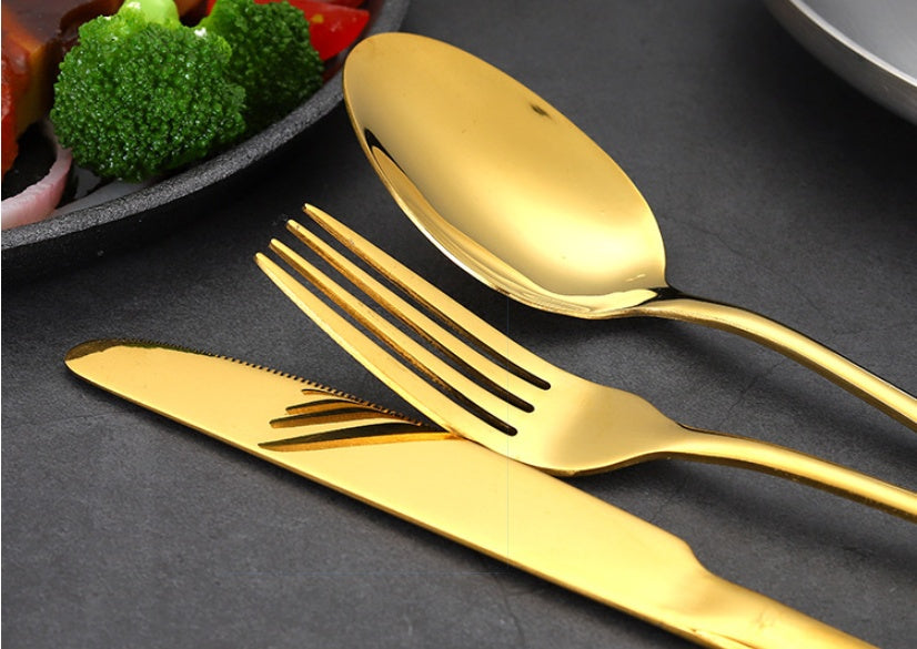 24-Piece Stainless Steel Tableware Set - One-Piece Molded Knife Fork Spoon Collection