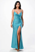 Tara side pleat overlap gown with side opening