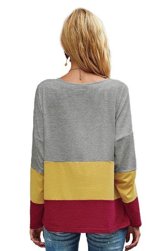 Round Neck Color Block Loose Top