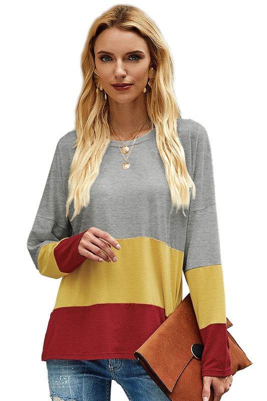 Round Neck Color Block Loose Top