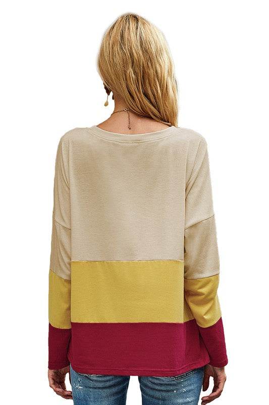 Round Neck Color Block Loose Top