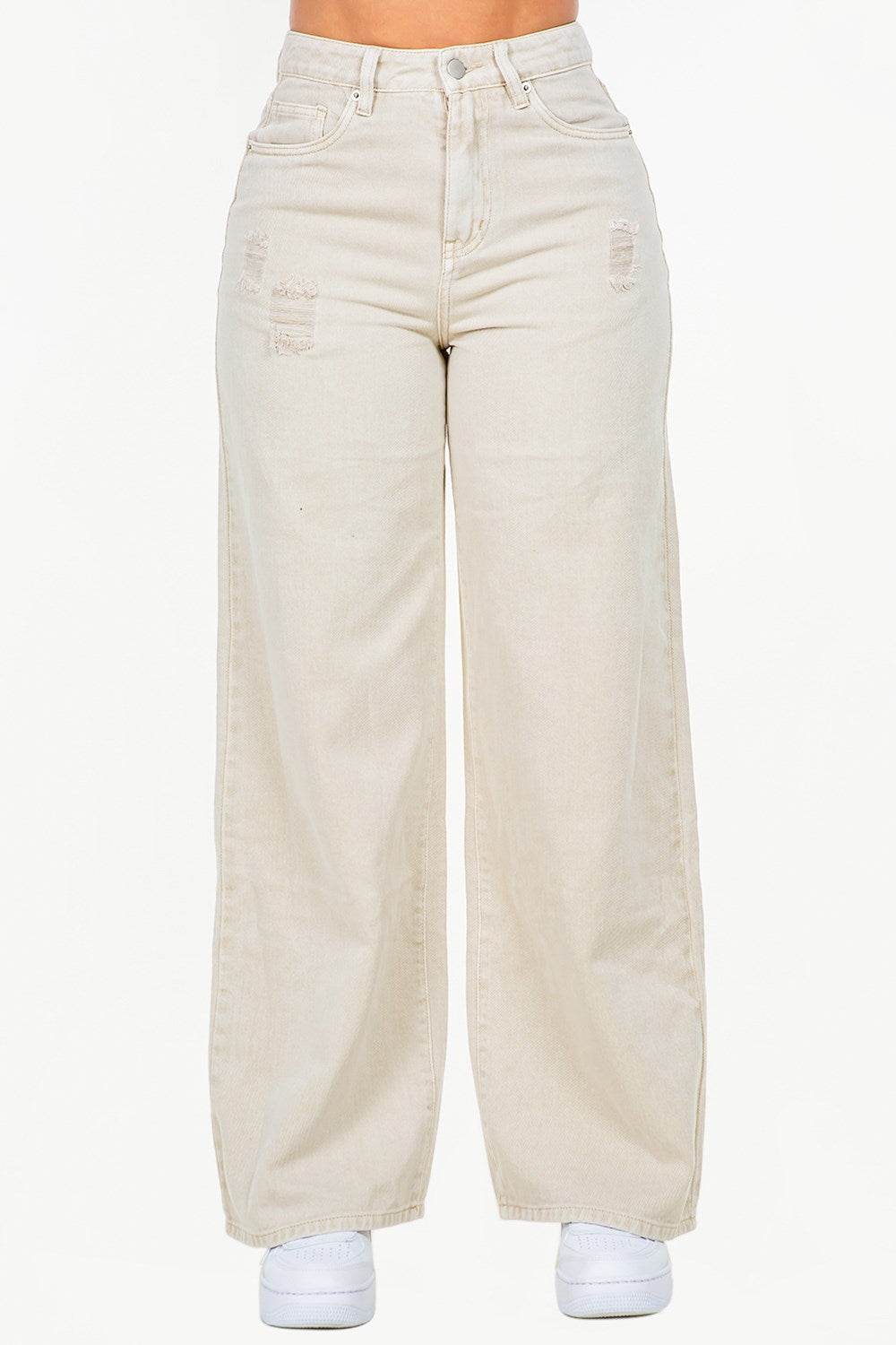 American Bazi High Waist Distressed Wide Leg Jeans