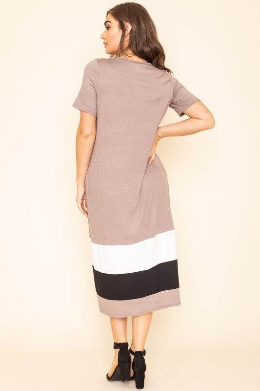 Plus Color Block Calf Length Dress