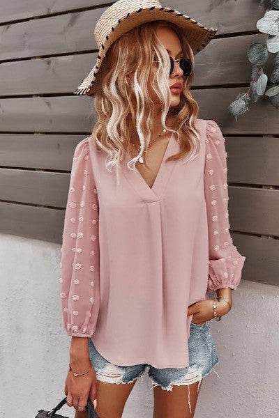 Long sleeve dotted blouse