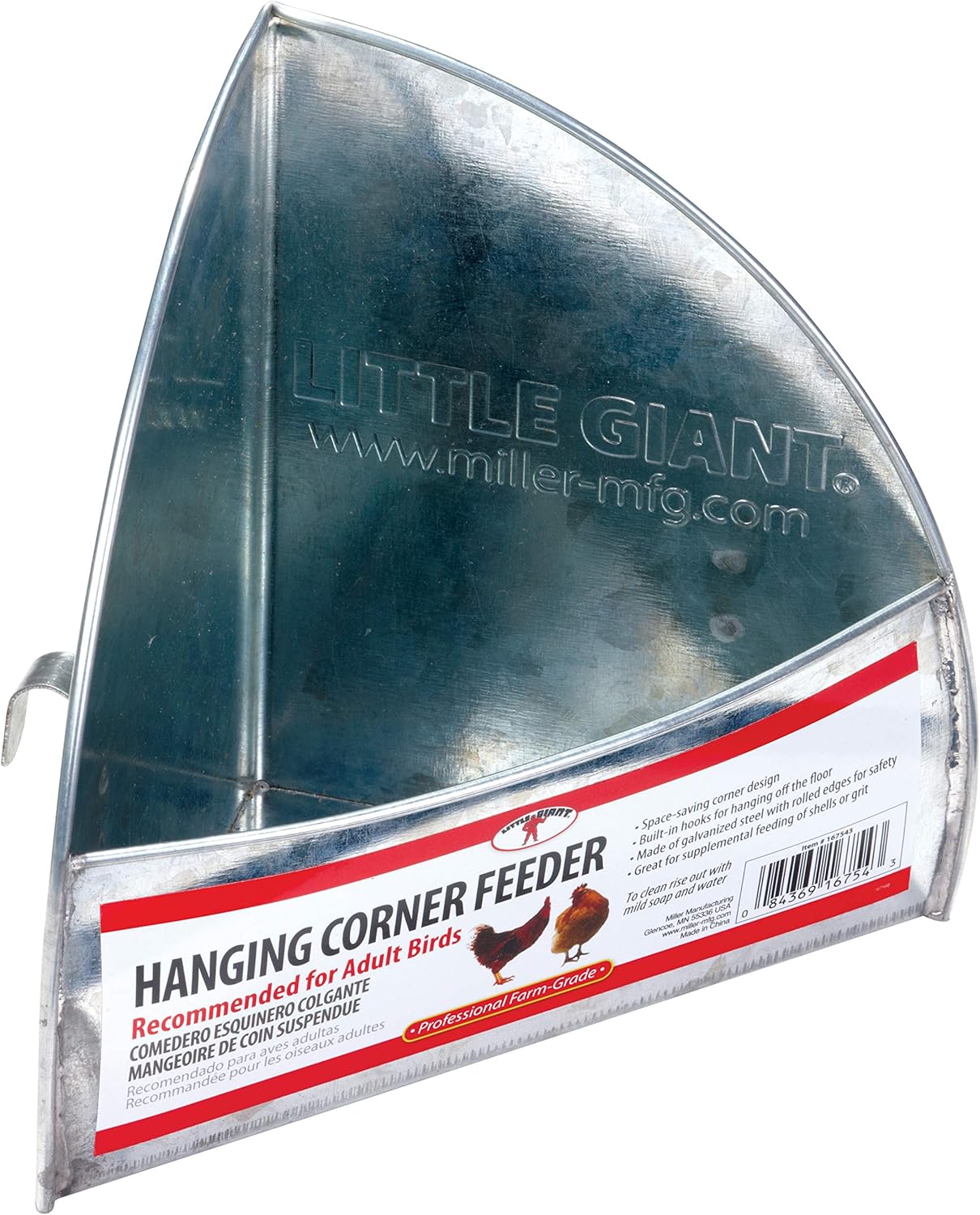 Little Giant Galvanized Hanging Corner Poultry Feeder Space-Saving Chicken Farm 4PCK