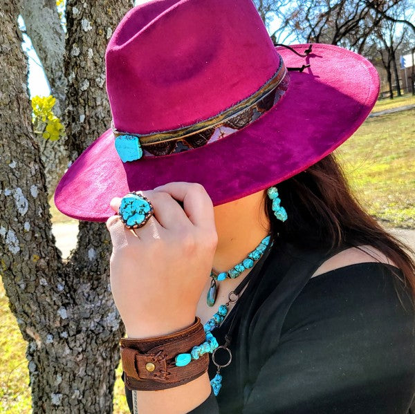 Blue Turquoise Ring set in Antique Copper