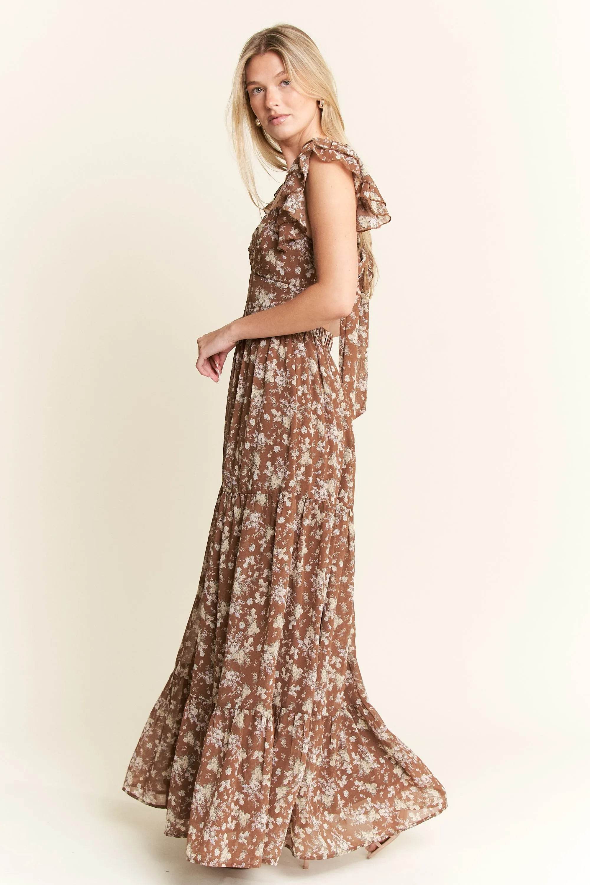 Jade By Jane Ruffle Sleeve Tiered Maxi Dress