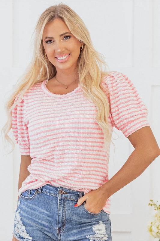 Dylan Stripe Textured Puff Sleeve Top