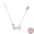 Sterling Silver Ornament S925 White Gold Plated Cute Sausage Dog Necklace