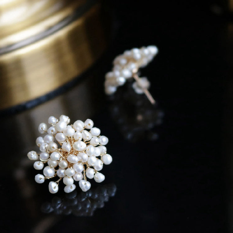 Female Fashion Temperament Earrings, Natural Freshwater Pearl Snowflake Earrings