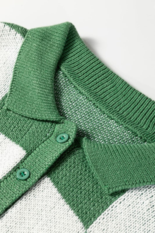 Checker Collared Long Sleeve Sweater