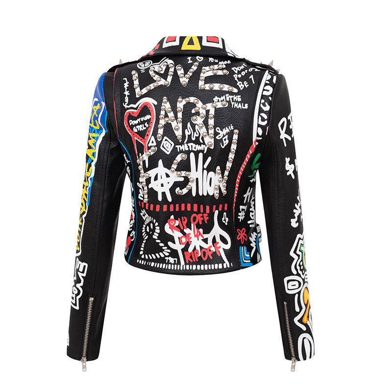 Punk Rock Motorcycle Jacket - Women's Faux Leather Biker Jacket with Studs & Epaulets - Edgy Streetwear, Slim Fit