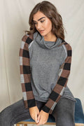 Terry Cowl Neck Checkered Sleeve Tunic