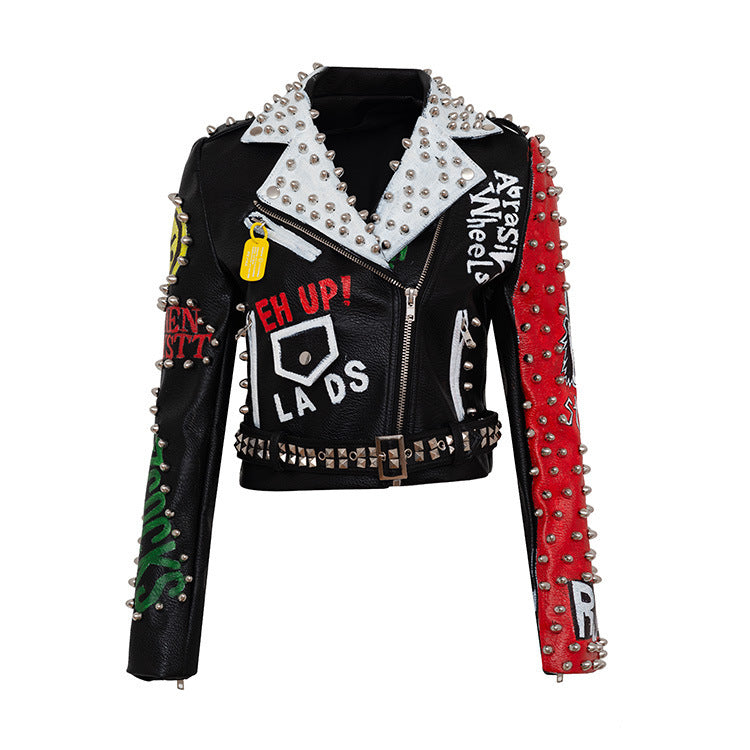 Studded Faux Leather Motorcycle Jacket: Edgy Punk Biker Jacket
