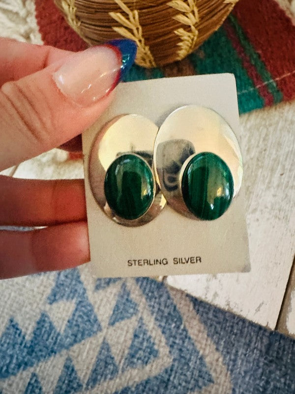 Navajo Malachite & Sterling Silver Clip On Earring