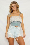 Smocked floral cropped tank top