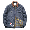 Men's Quilted Diamond Lapel Jacket - Autumn Solid Color Plaid Coat (Navy, Coffee, Military Green)