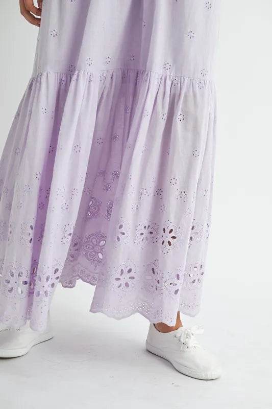 MABLE Eyelet Lace Maxi Dress With Side Strap Details