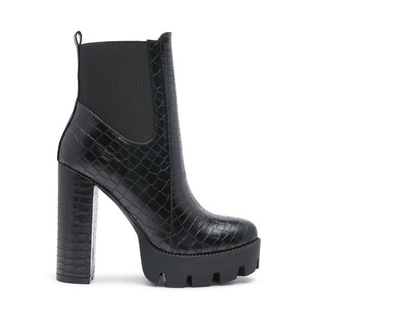 LONDON RAG BEATRIZ CROC PRINT BLOCK HEEL BOOTS