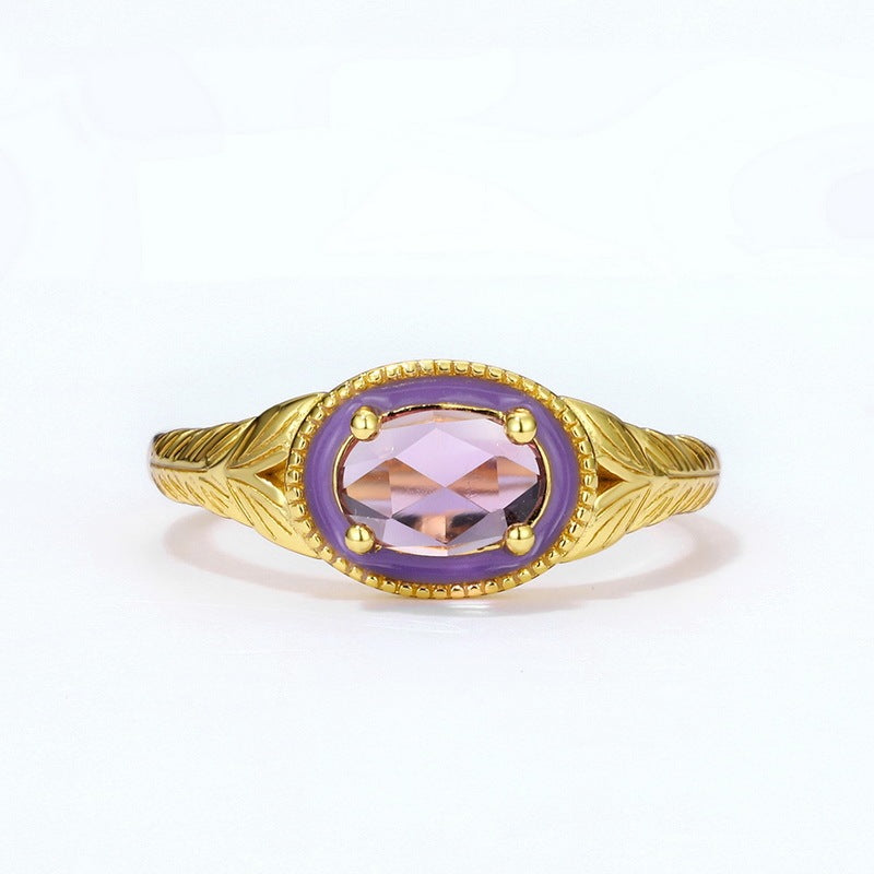 Gold Plated Vintage Band Amethyst Flower Ring