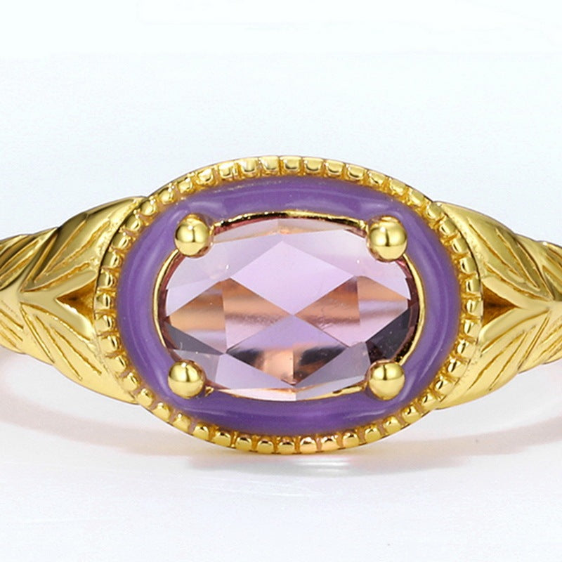 Gold Plated Vintage Band Amethyst Flower Ring