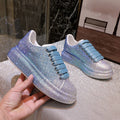Women's Rhinestone-Embellished Sports Shoes - Waterproof White Wedge Sneakers (4-6cm Heel, Microfiber Leather)
