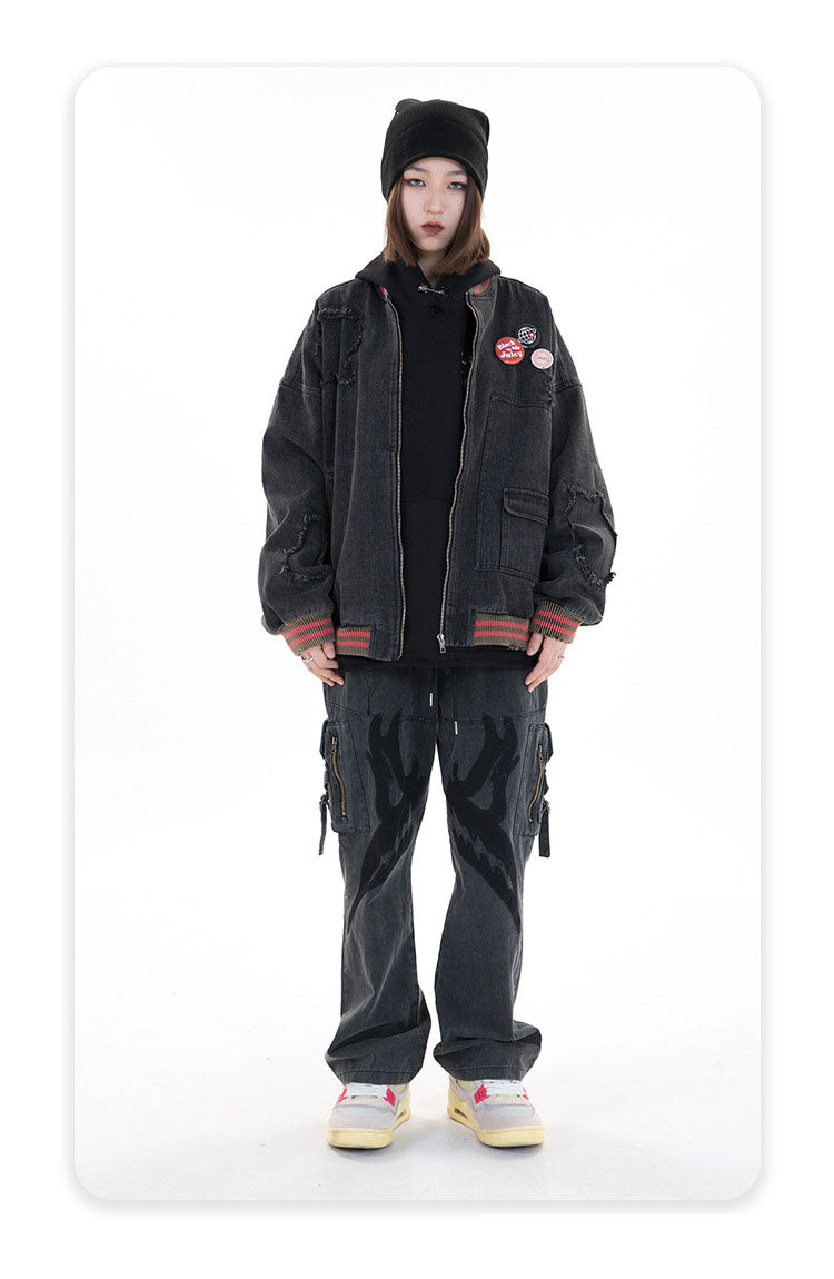 BLACKAIR Street Brand Spring And Summer Men's National Tide Old Punk Hip-hop Men's AQnd Women's Baseball Jackets