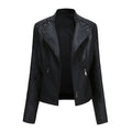 Pi-Mart Women's PU Leather Motorcycle Jacket - Slim Fit Short Biker Jacket with Lapel Collar (S-XXXL)
