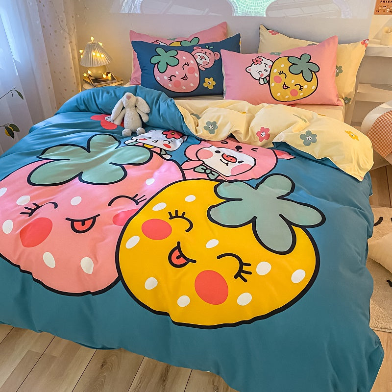 Four-Piece Bedding Set Thick Brushed Washed Cotton Sheets Double Duvet Cover