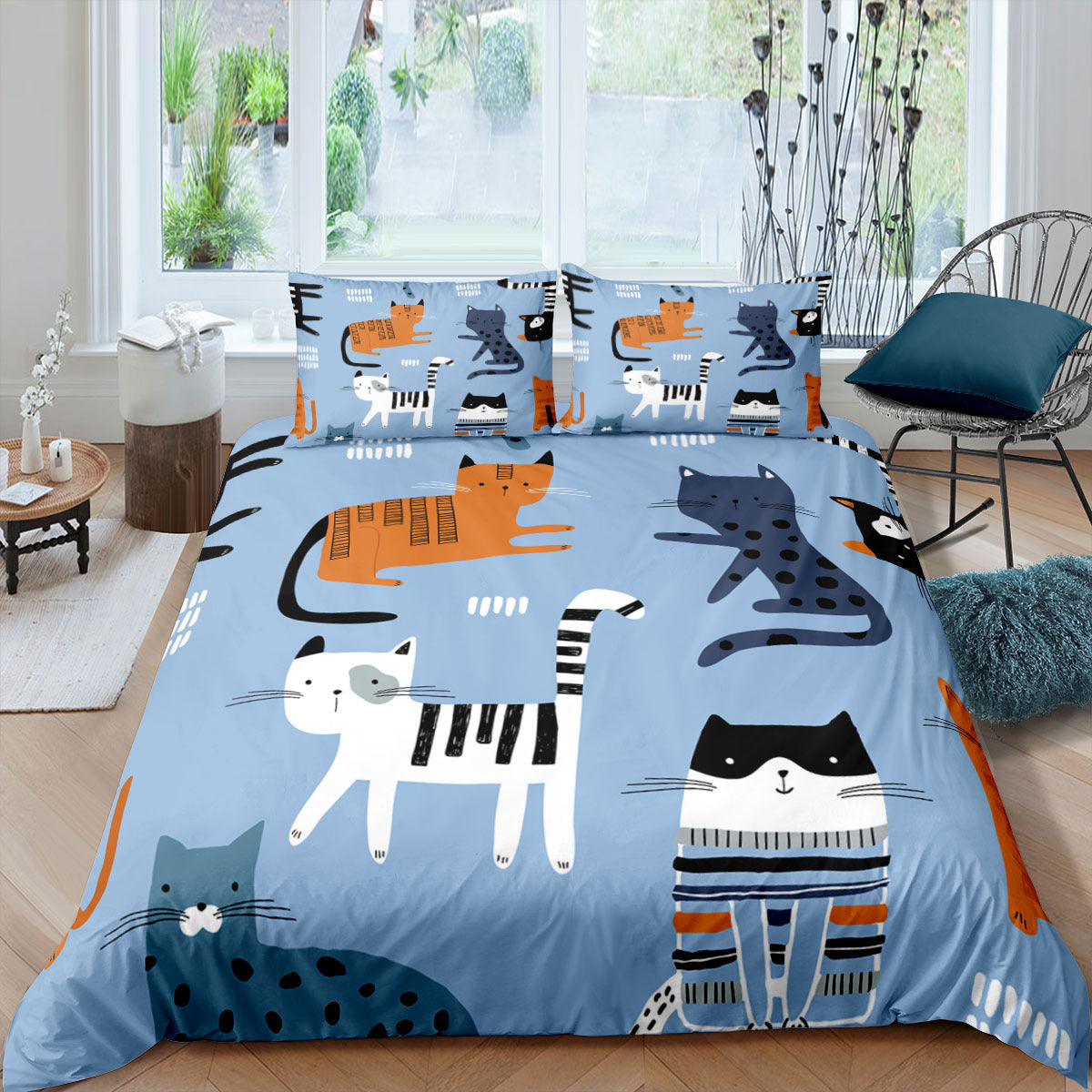 Cartoon Cat 3D High-definition Digital Printing Duvet Cover Cross-border Foreign Trade Amazon Wish Three-piece Bedding Set
