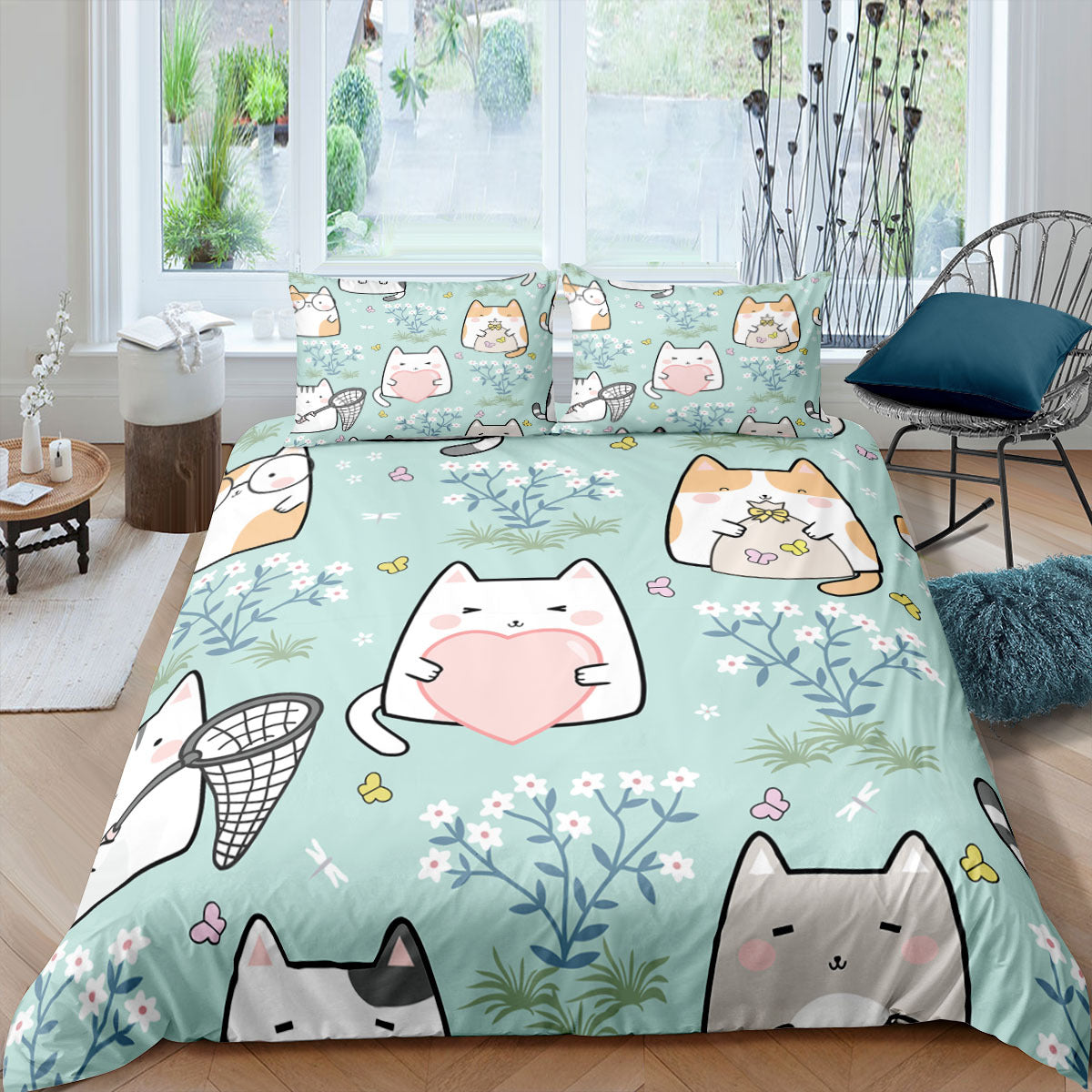 Cartoon Cat 3D High-definition Digital Printing Duvet Cover Cross-border Foreign Trade Amazon Wish Three-piece Bedding Set