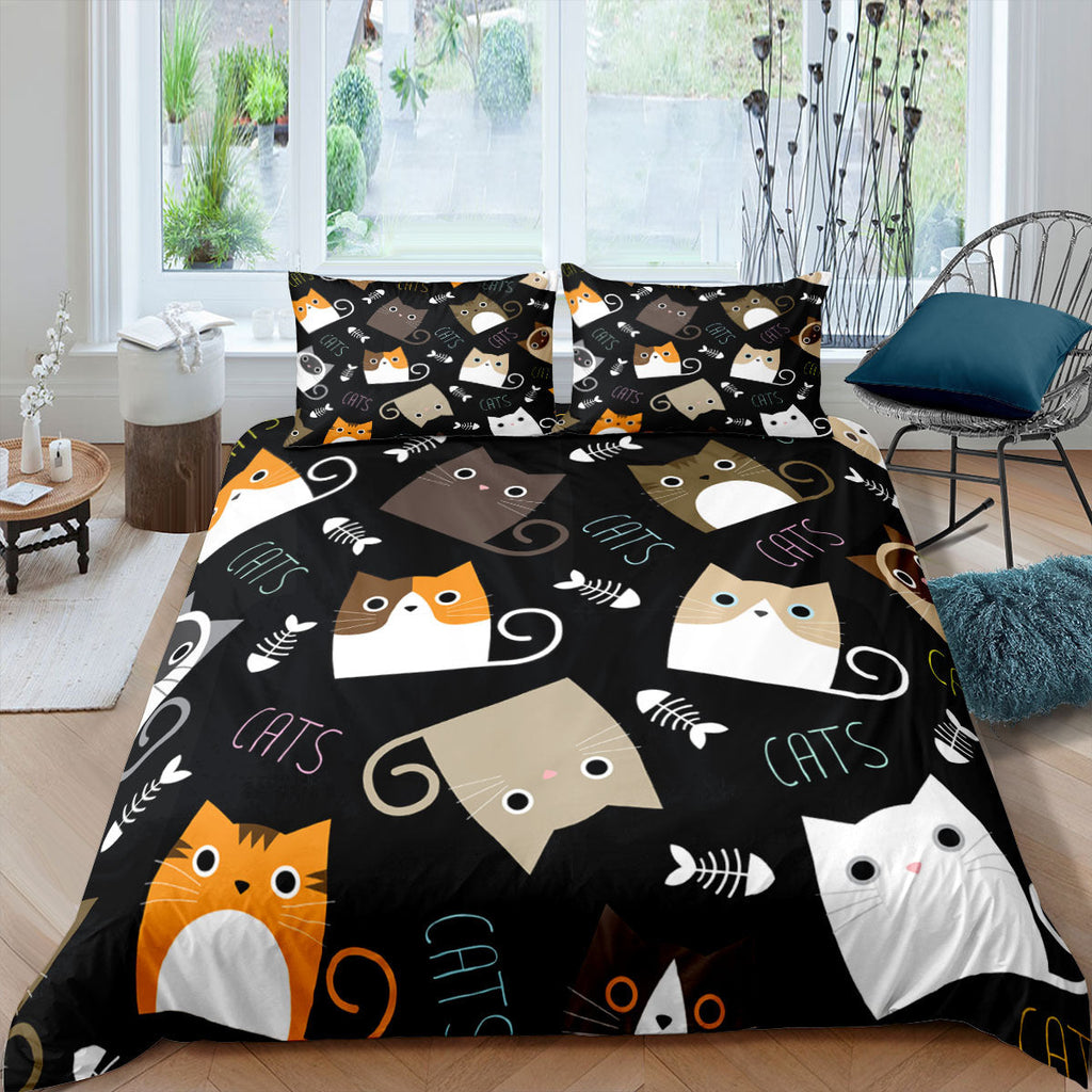 Cartoon Cat 3D High-definition Digital Printing Duvet Cover Cross-border Foreign Trade Amazon Wish Three-piece Bedding Set