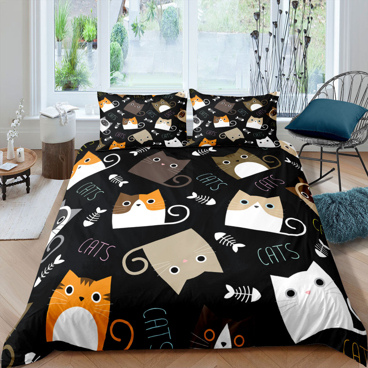 Cartoon Cat 3D High-definition Digital Printing Duvet Cover Cross-border Foreign Trade Amazon Wish Three-piece Bedding Set