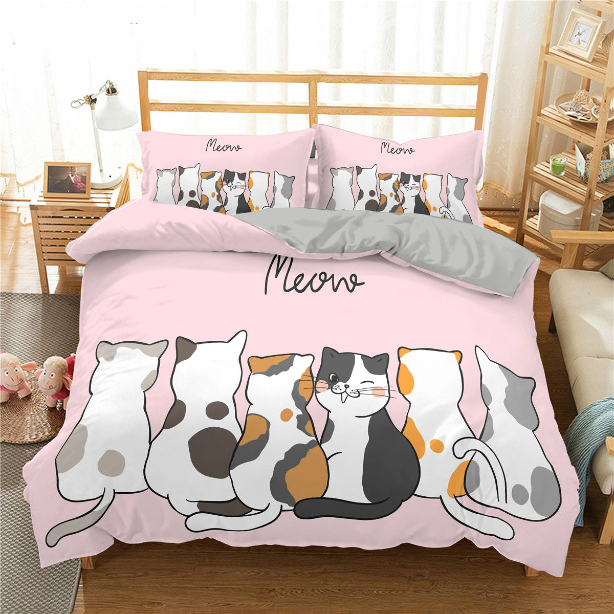 Cartoon Cat 3D High-definition Digital Printing Duvet Cover Cross-border Foreign Trade Amazon Wish Three-piece Bedding Set