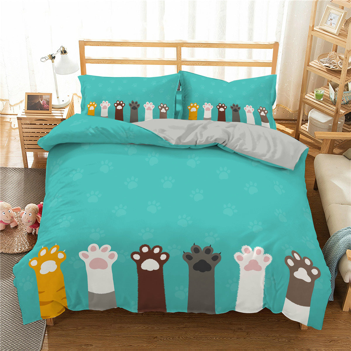Cartoon Cat 3D High-definition Digital Printing Duvet Cover Cross-border Foreign Trade Amazon Wish Three-piece Bedding Set