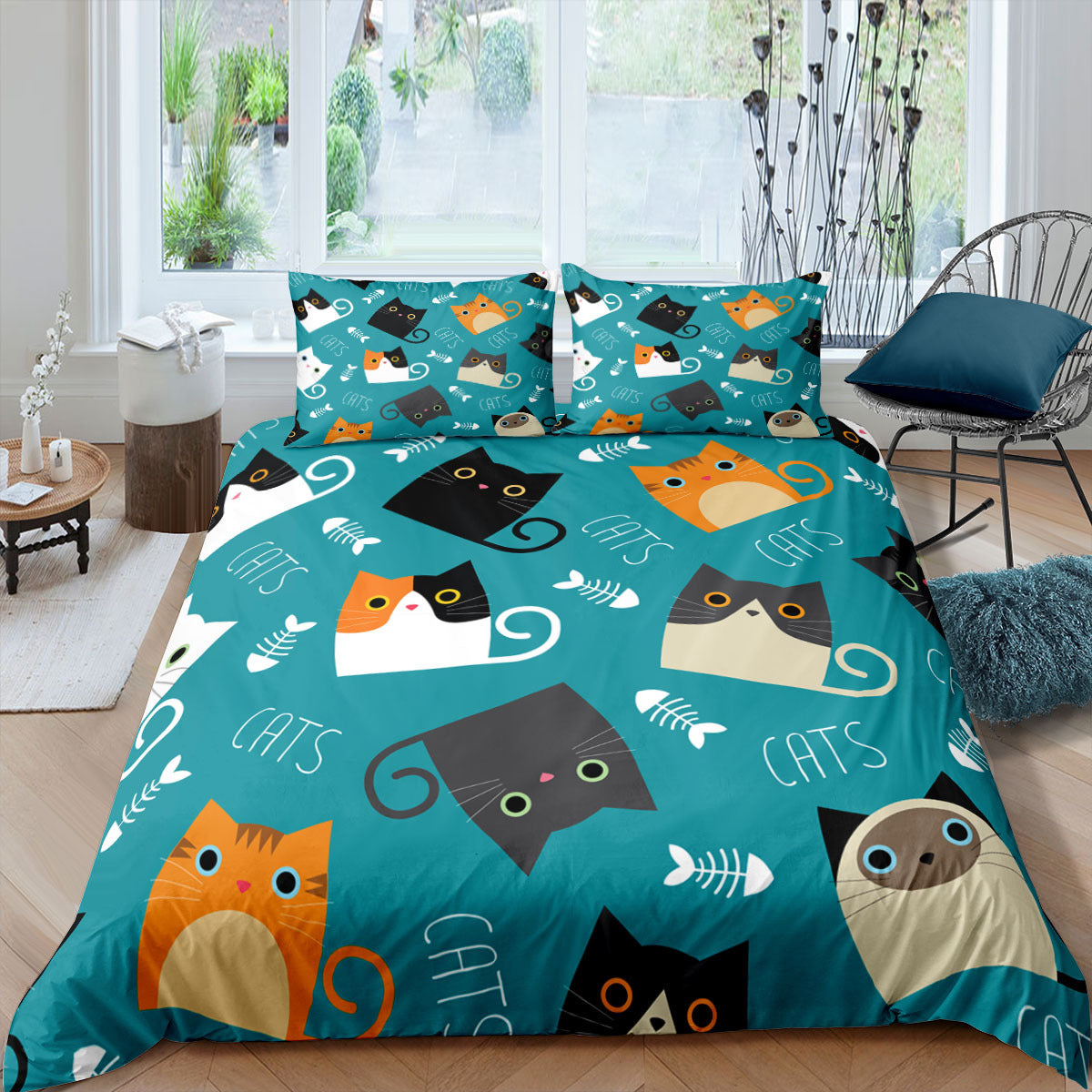 Cartoon Cat 3D High-definition Digital Printing Duvet Cover Cross-border Foreign Trade Amazon Wish Three-piece Bedding Set