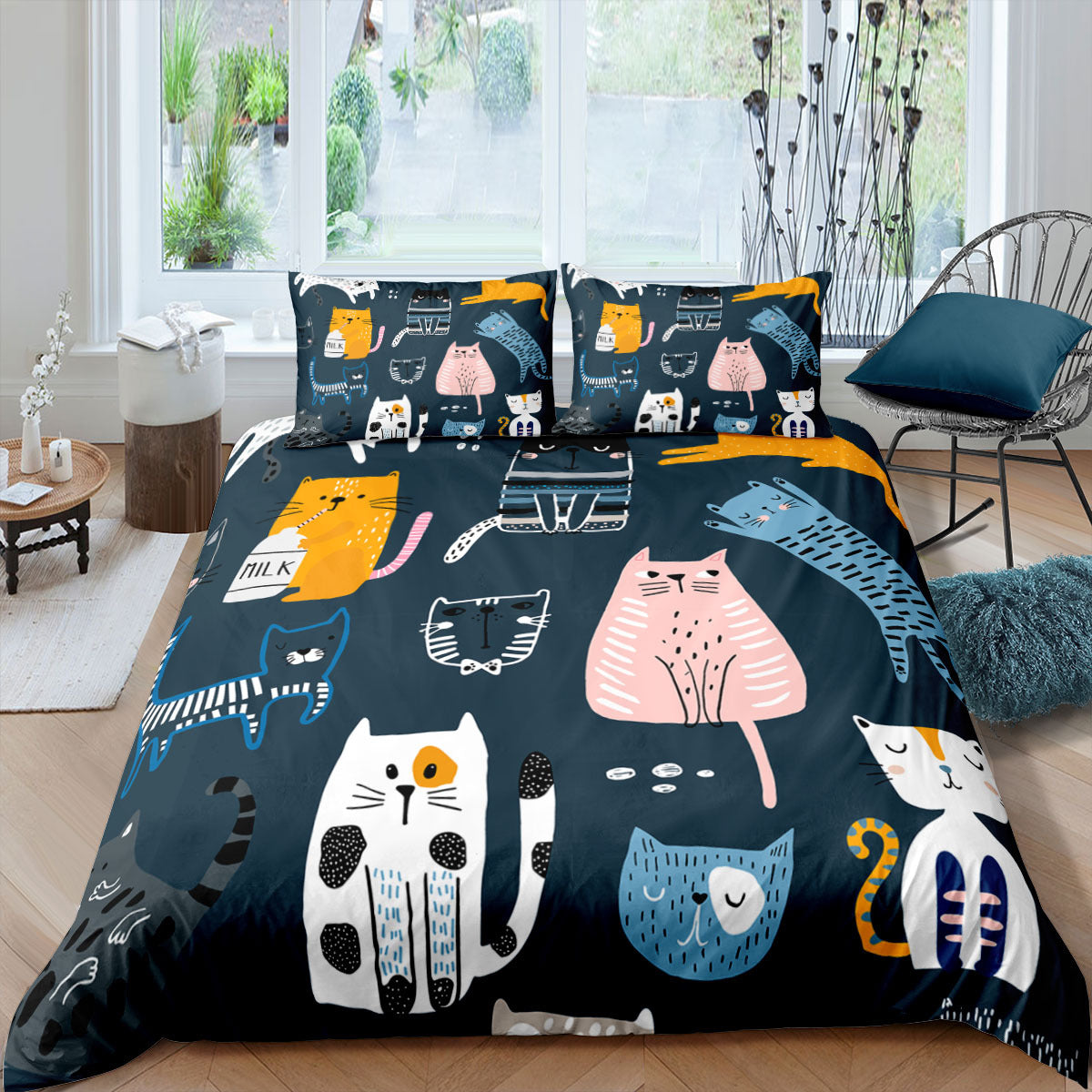 Cartoon Cat 3D High-definition Digital Printing Duvet Cover Cross-border Foreign Trade Amazon Wish Three-piece Bedding Set