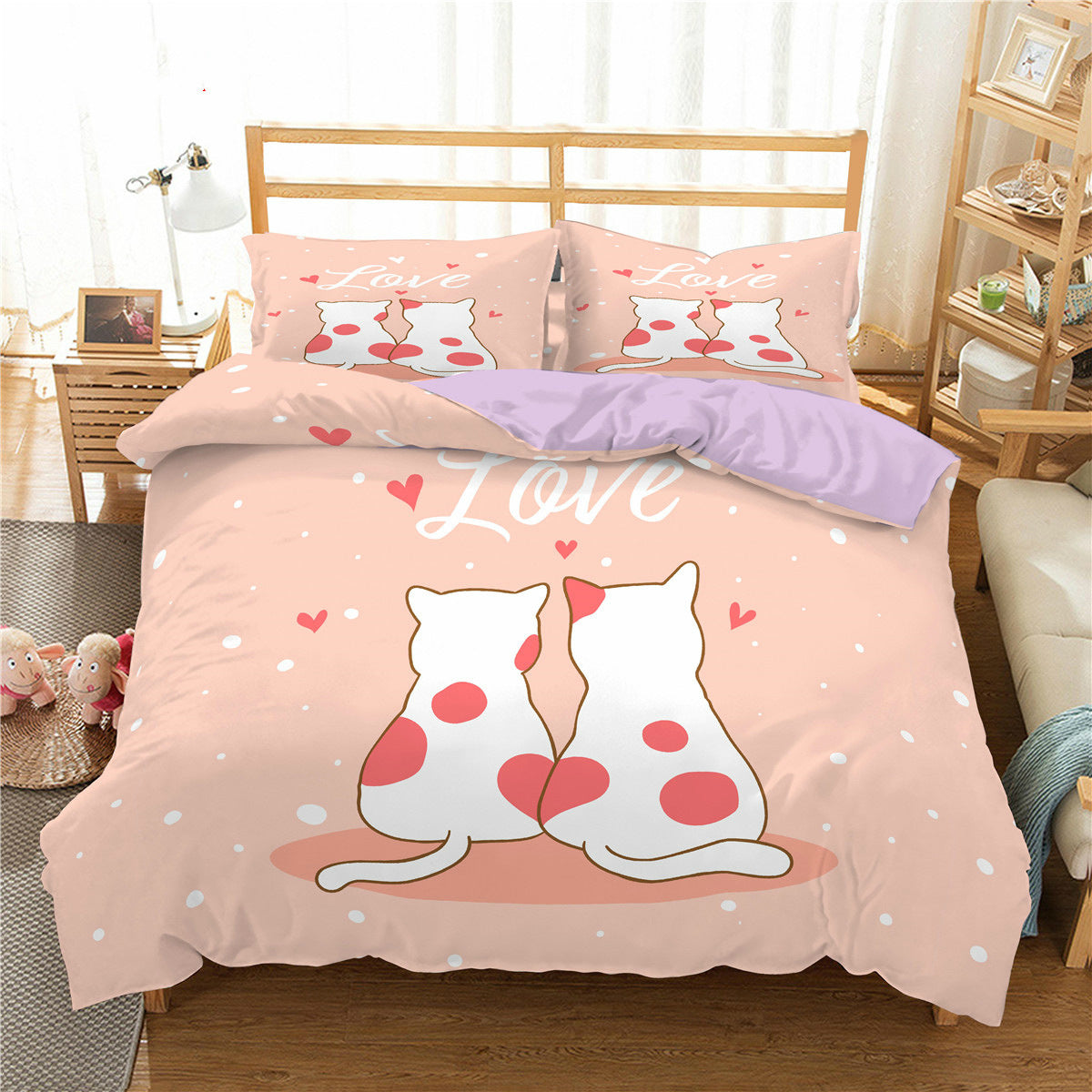 Cartoon Cat 3D High-definition Digital Printing Duvet Cover Cross-border Foreign Trade Amazon Wish Three-piece Bedding Set