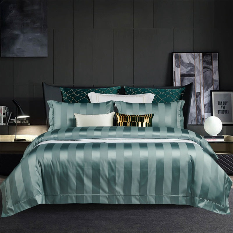 100s Long-staple Cotton Four-piece Set Of Pure Color Simple Quilt Cover Bed Sheet Hotel Style Four-piece Bedding