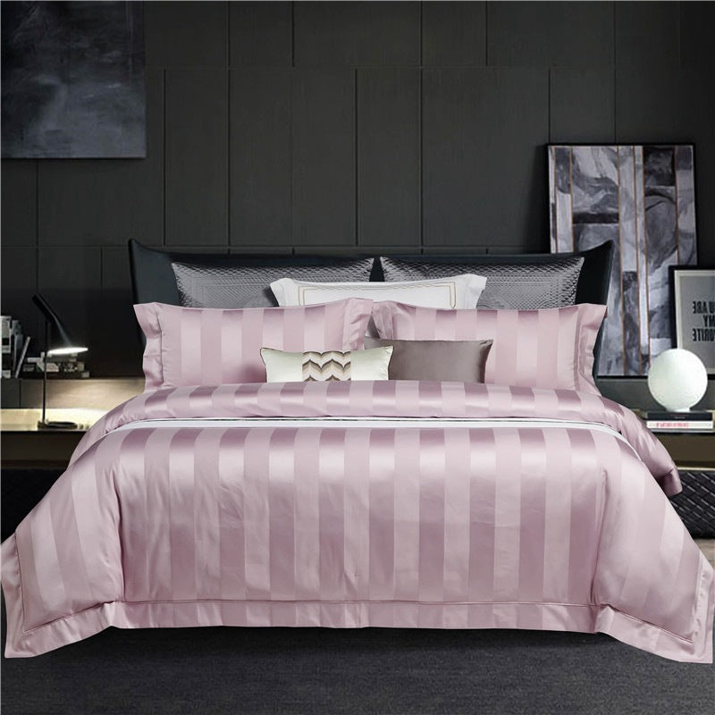 100s Long-staple Cotton Four-piece Set Of Pure Color Simple Quilt Cover Bed Sheet Hotel Style Four-piece Bedding