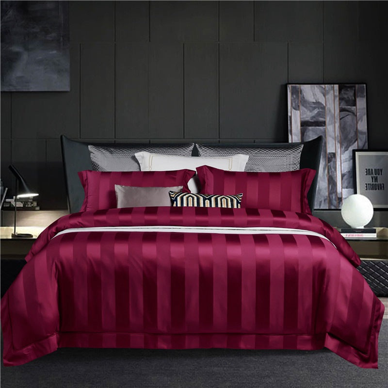 100s Long-staple Cotton Four-piece Set Of Pure Color Simple Quilt Cover Bed Sheet Hotel Style Four-piece Bedding