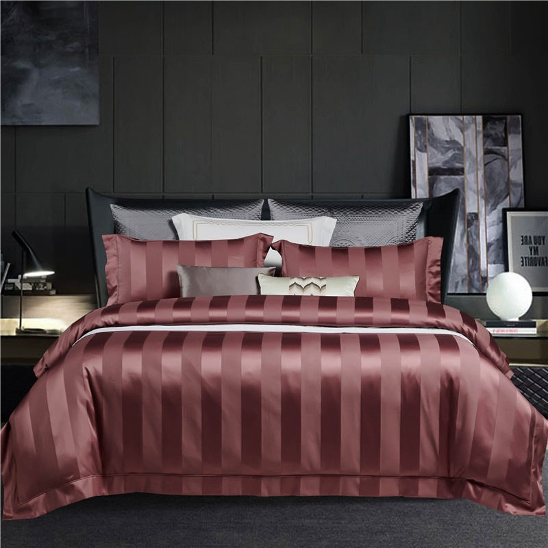 100s Long-staple Cotton Four-piece Set Of Pure Color Simple Quilt Cover Bed Sheet Hotel Style Four-piece Bedding