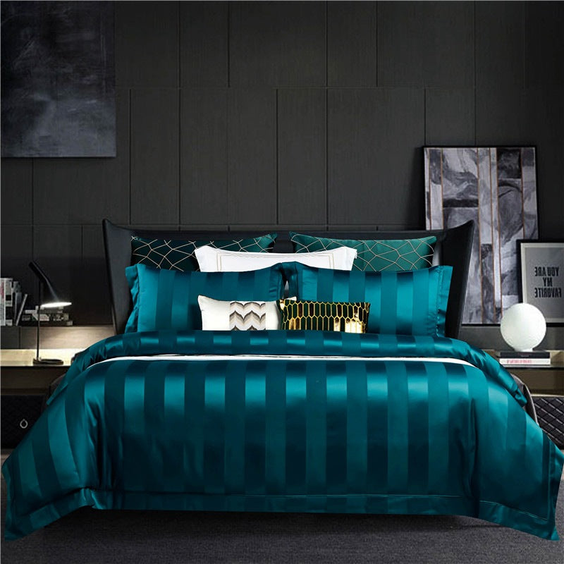 100s Long-staple Cotton Four-piece Set Of Pure Color Simple Quilt Cover Bed Sheet Hotel Style Four-piece Bedding