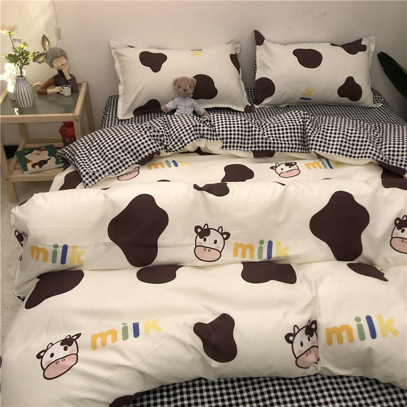Cartoon Brushed Washed Cotton Net Red Bed Sheet Duvet Cover